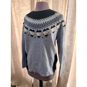 Tommy Hilfiger Womens Blue Fair Isle Heart Knit Sweater Navy Colorblock Medium